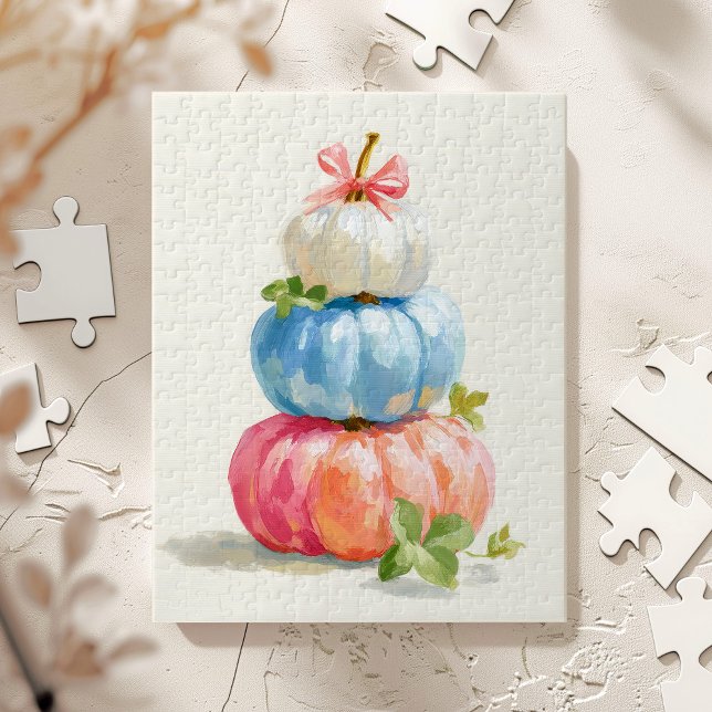 Whimsical Fall Pastel Pumpkin Stack Jigsaw Puzzle (Creator Uploaded)