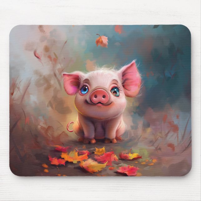 Whimsical Fall Piglet Mouse Pad (Front)