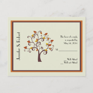 Whimsical Fall Tree Wedding RSVP Postcard