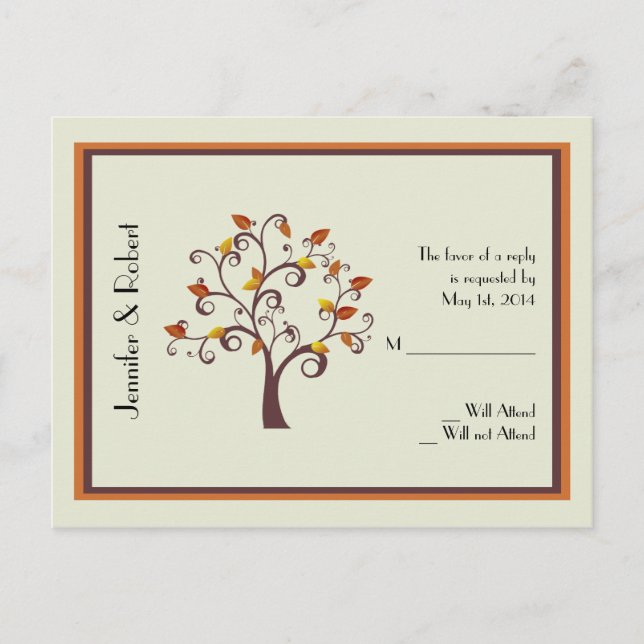 Whimsical Fall Tree Wedding RSVP Postcard (Front)