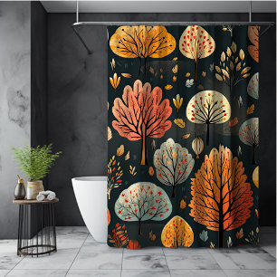 Whimsical Fall Trees and Leaves Boho Pattern Shower Curtain