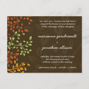 Whimsical  Fall Wedding Invitation Postcard