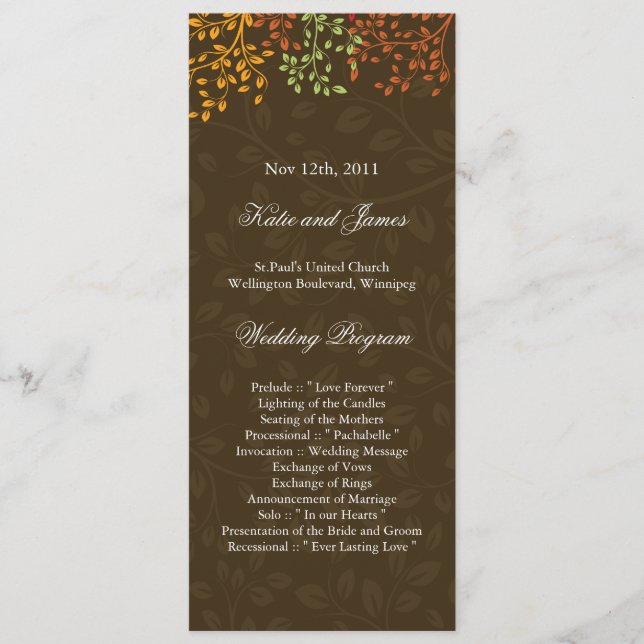 Whimsical Fall Wedding Program Programme (Front)