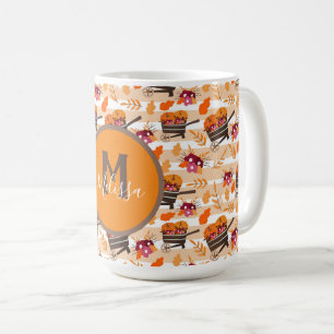 Whimsical Fall Wheelbarrows Pattern  Monogram Coffee Mug