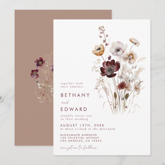 Whimsical Fall Wildflower Wedding Invitation (Front/Back)