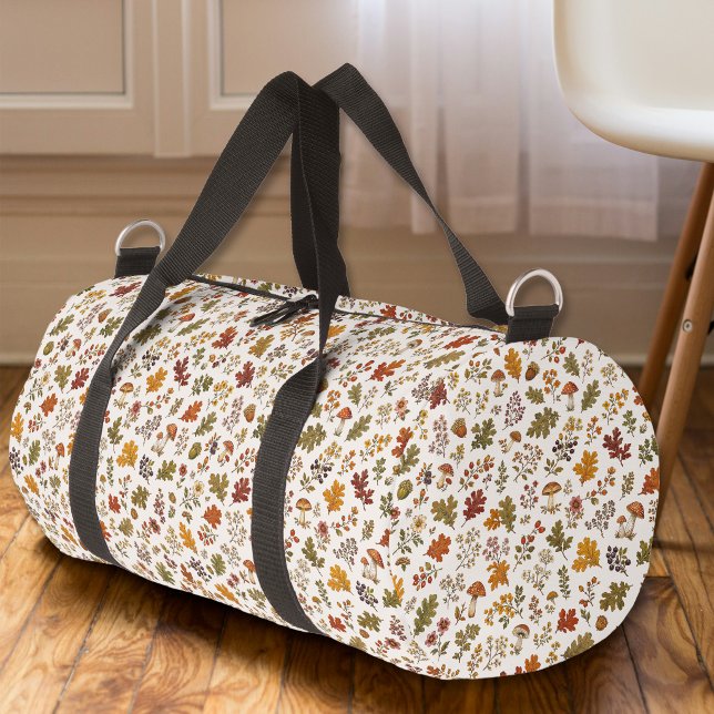 Whimsical Fall Woodland Leaves Mushroom Pattern  Duffle Bag (Creator Uploaded)