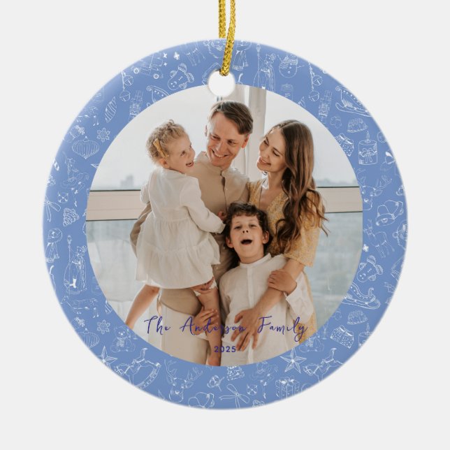 Whimsical Family Photo Christmas Holiday Ceramic Tree Decoration (Front)