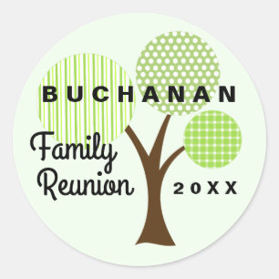 Whimsical Family Reunion Tree Green Patterned Classic Round Sticker