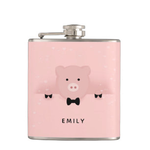 Whimsical & Fancy Pink Pig Cute Farm Animal Hip Flask