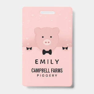 Whimsical & Fancy Pink Pig Cute Farm Animal ID Badge