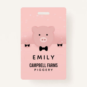 Whimsical & Fancy Pink Pig Cute Farm Animal ID Badge