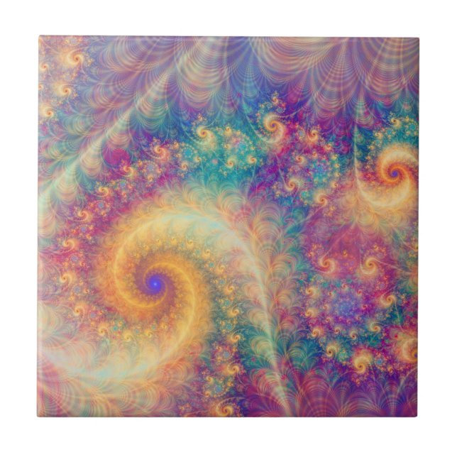 Whimsical Fantasy Abstract Fractal Vortex Art Tile (Front)
