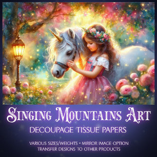Whimsical Fantasy Art Unicorn And Girl Decoupage Tissue Paper