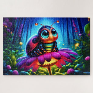 Whimsical fantasy bug neon dreamlike nature jigsaw puzzle