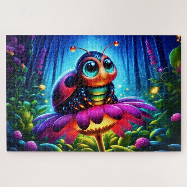 Whimsical fantasy bug neon dreamlike nature jigsaw puzzle (Horizontal)