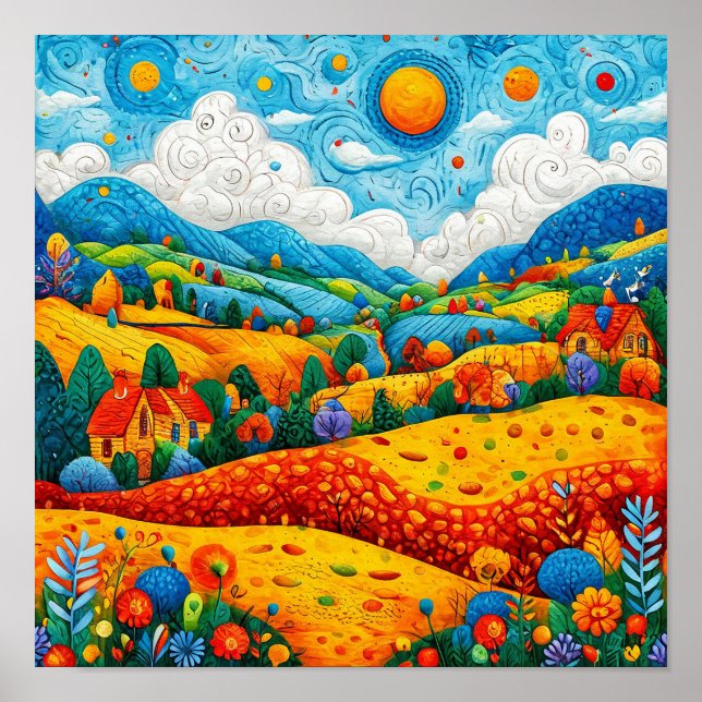 Whimsical Fantasy Cartoon Landscape 🌈🏞️✨🌸🧚 Poster (Front)