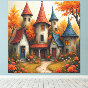 Whimsical Fantasy Cottage Fall Design Canvas Print