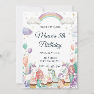 Whimsical Fantasy Creatures Kids Birthday Party Invitation