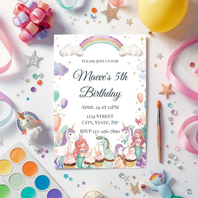 Whimsical Fantasy Creatures Kids Birthday Party Invitation (Creator Uploaded)