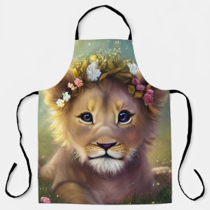 Whimsical Fantasy Cute Kawaii baby lion cub  Apron