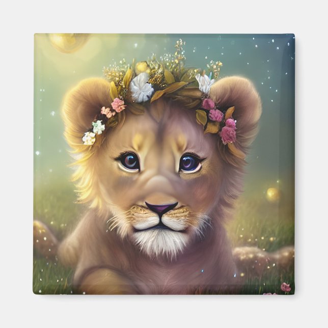 Whimsical Fantasy Cute Kawaii baby lion cub  Magnet (Front)