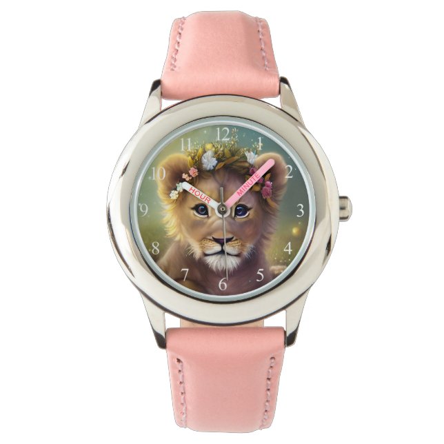 Whimsical Fantasy Cute Kawaii baby lion cub Watch (Front)