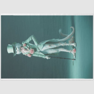 Whimsical Fantasy Fury Sage Green Cat Decoupage Tissue Paper