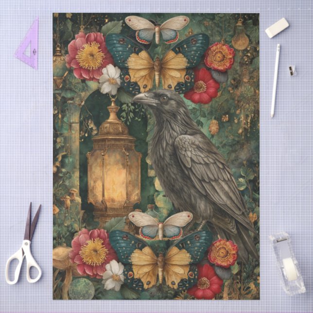 Whimsical Fantasy Gothic Raven & Moth Art Collage  Tissue Paper (Craft)