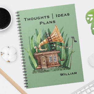 Whimsical, Fantasy Gramophone House, Sea Green Notebook