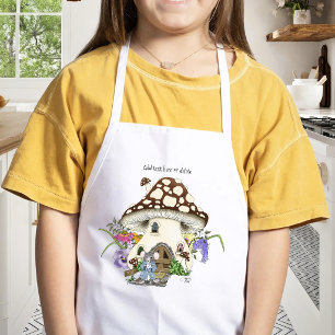 Whimsical Fantasy Mouse Mushroom House Floral Blue Kids Apron