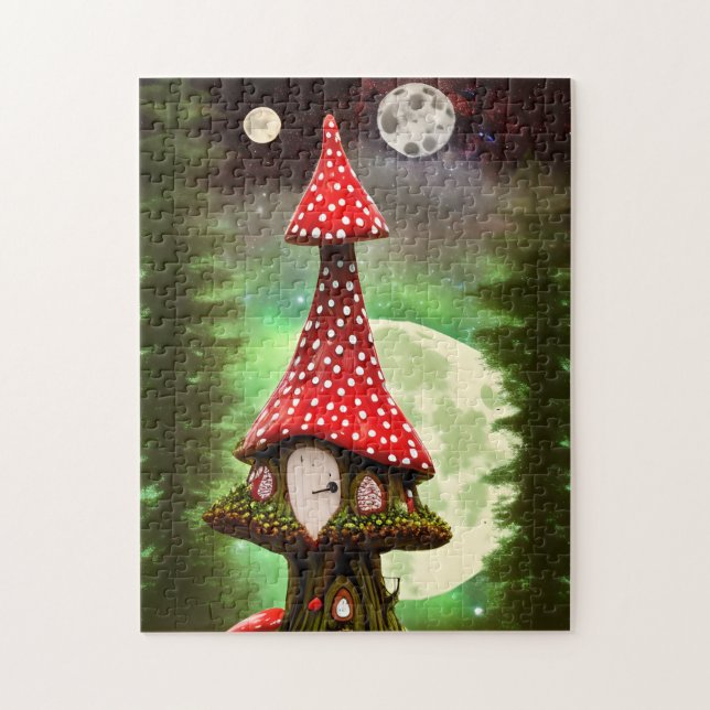 Whimsical Fantasy Mushroom House - Moon Puzzle (Vertical)