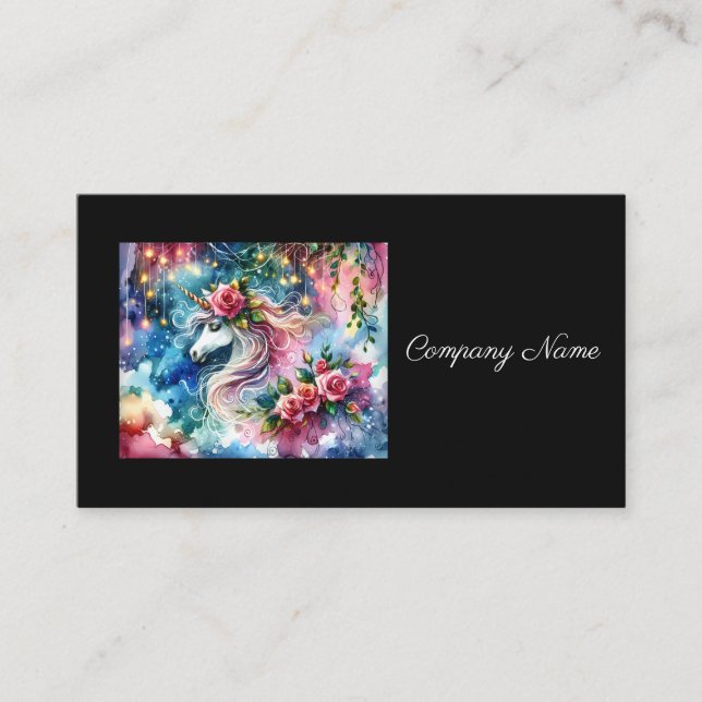 Whimsical Fantasy Unicorn Business Card (Front)