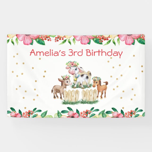 Whimsical Farm Animal Birthday Party Banner (Horizontal)