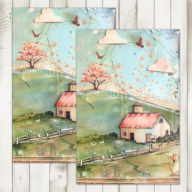 WHIMSICAL FARM IN PASTELS DECOUPAGE TISSUE PAPER (WHIMSICAL FARM IN PASTELS DECOUPAGE TISSUE PAPER)
