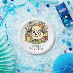 Whimsical Farm Sheep Baby Shower Paper Plate