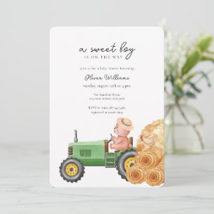 Whimsical Farmer Tractor Teddy Bear Baby Shower  Invitation