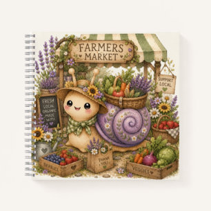 Whimsical Farmers Market Snail Watercolor Art Notebook