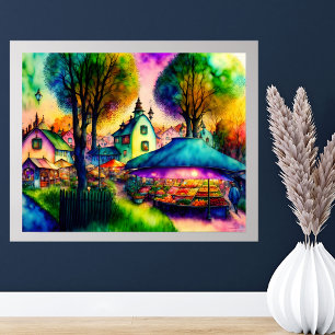 Whimsical Farmers Market Watercolor Poster