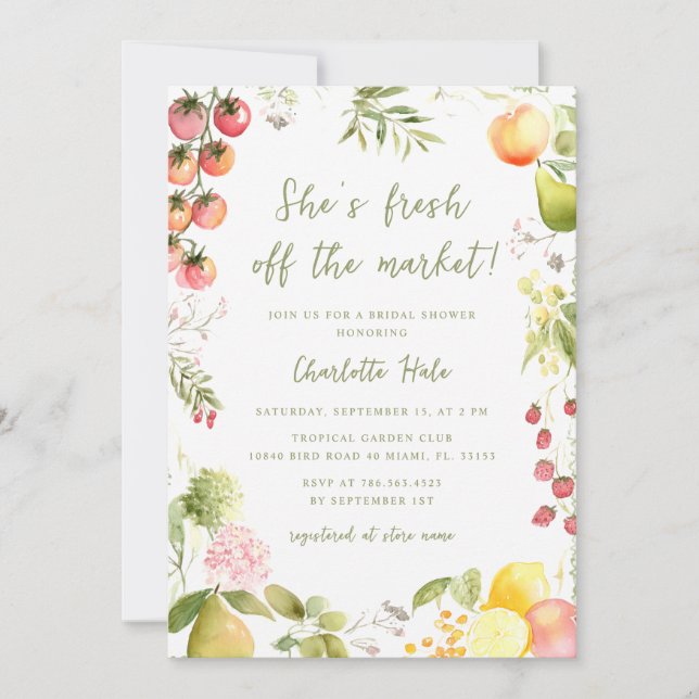 Whimsical Farmers Off the Market Bridal Shower Invitation (Front)