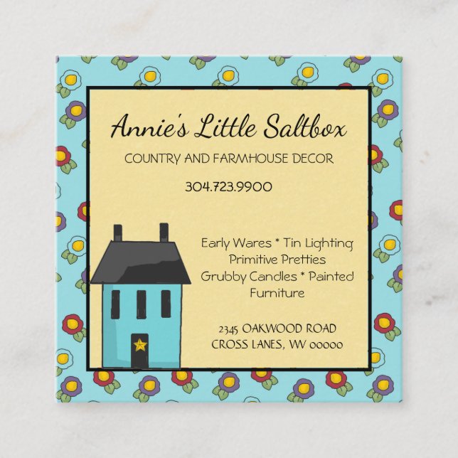 Whimsical Farmhouse Country Crafter  Square Business Card (Front)