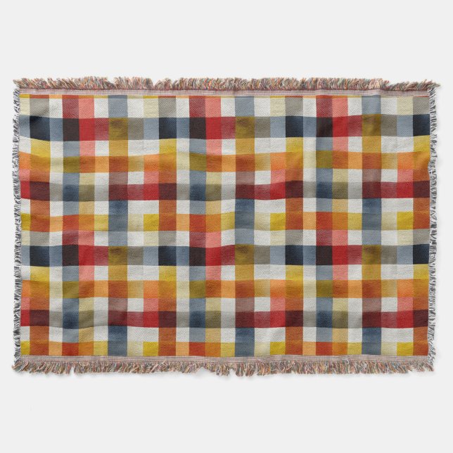 Whimsical Farmhouse Watercolor Plaid Throw Blanket (Front)