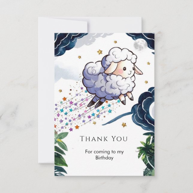 Whimsical Farmyard Sheep Birthday Thank You Card (Front)