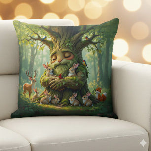 Whimsical Father Tree with Woodland Creatures Cushion