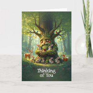 Whimsical Father Tree with Woodland Creatures Holiday Card