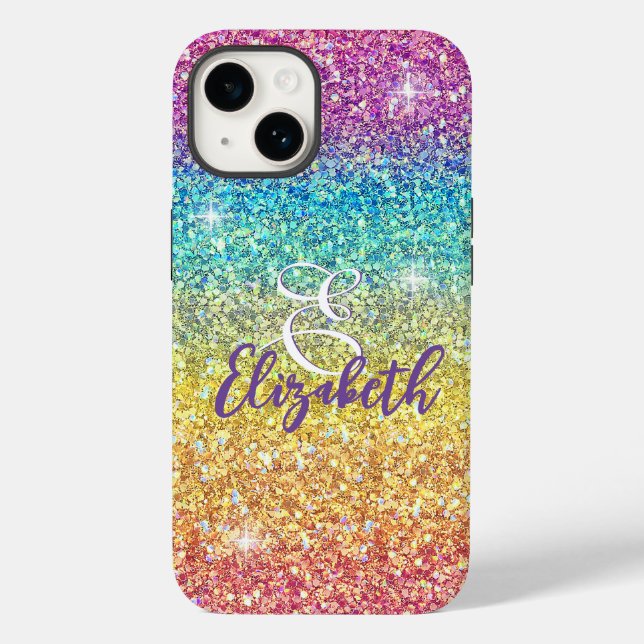 Whimsical Faux Ombre Rainbow Glitter Monogram  Case-Mate iPhone Case (Back)