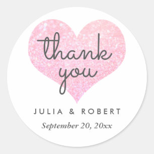 Whimsical Faux Rose Glitter Heart Thank You Classic Round Sticker