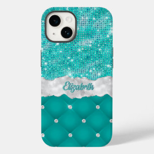 Whimsical Faux Turquoise Teal Glitter Monogram Case-Mate iPhone 14 Case