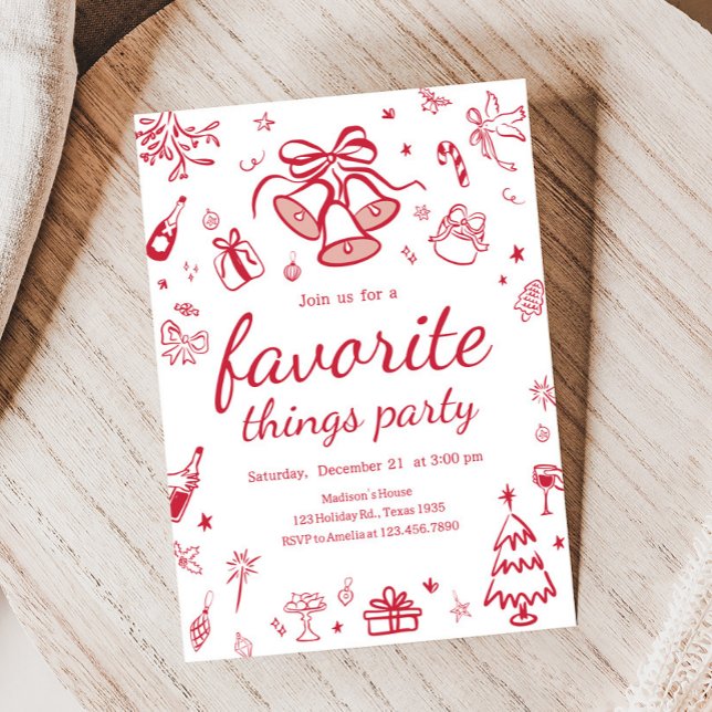 Whimsical Favourite Things Christmas Party Invitation (Hand Drawn Favorite Things Christmas Party Invitation)