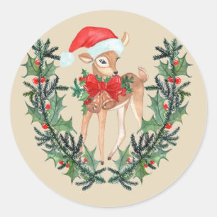 Whimsical Fawn Wreath Classic Round Sticker