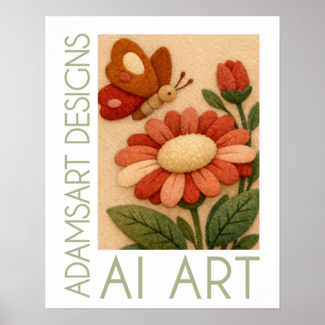 Whimsical Felt Butterfly and Flower Folk Art Poster (Front)